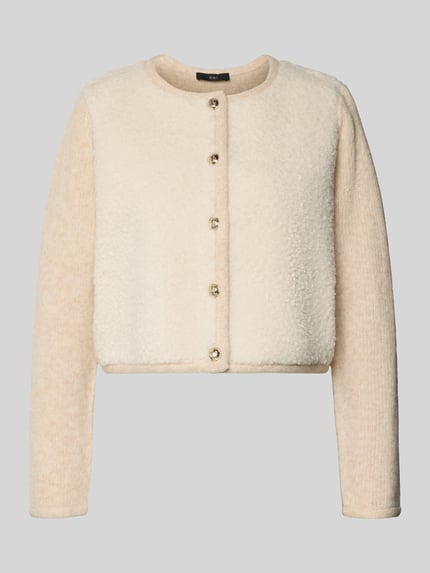 Oui Regular Fit Strickjacke mit Woll-Anteil Offwhite Melange 2