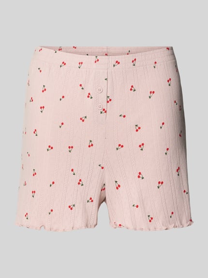 Productfoto, Pyjama-Shorts im Allover-Look van Jake*s Casual, lichtroze met kersenprint, pure katoen, regular fit, elastische tailleband, knopen, zachte textuur