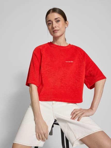 Jake*s Casual T-shirt met statementstitching Kersenrood - 3
