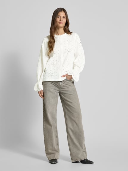 ba&sh Regular Fit Bluse mit Lochstickerei Modell 'SORAYA' Ecru 1