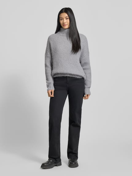 Fynch-Hatton Relaxed Fit Rollkragenpullover aus Alpaka-Mix in Strick-Optik Hellgrau Melange 1