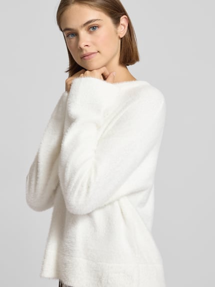 HUGO Blue Regular fit gebreide pullover met labelstitching, model 'SFURRYNA' Wit - 3