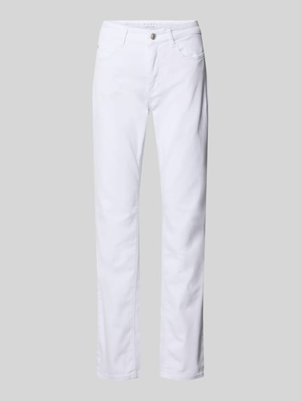 Produktfoto, Straight Leg Jeans im 5-Pocket-Design Modell 'Dream' von MAC, weiß, Baumwoll-Mix mit Stretch-Anteil, Gerader-Schnitt, Knopf-Reißverschluss, Bundweite 40 cm, Innenbeinlänge 80 cm, Damen