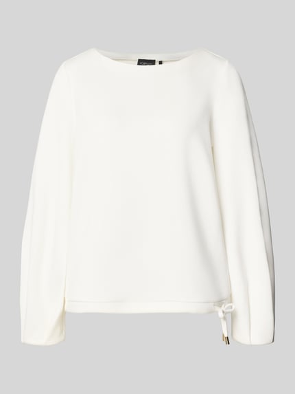 Produktfoto, wit Relaxed Fit Sweatshirt uit viscosemix van s.Oliver BLACK LABEL, gladde textuur, rechte vorm, strikdetail onderaan