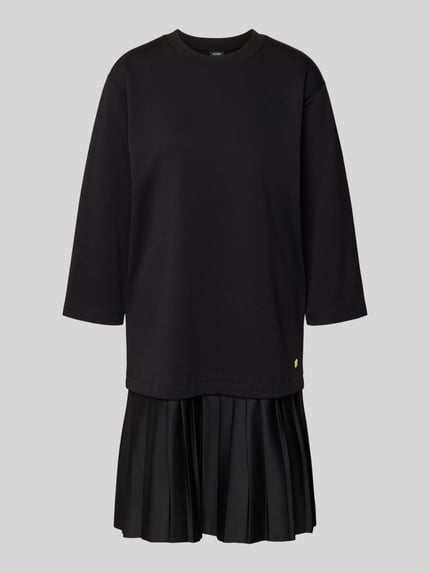 Produktfoto, czarna sukienka do kolan w fasonie relaxed fit, 2-w-1, okrągły dekolt, 3/4 rękaw, JOOP! model 'Tarika'