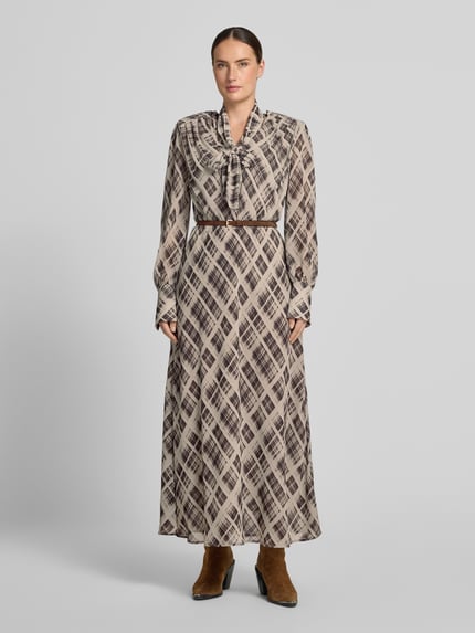 Jake*s Collection Tailliertes Freizeitkleid mit Allover-Muster Schoko 4