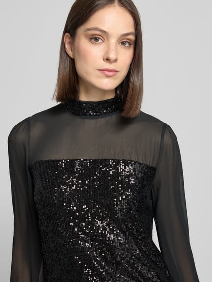 Apricot Langarmbluse mit Paillettenbesatz Black 3