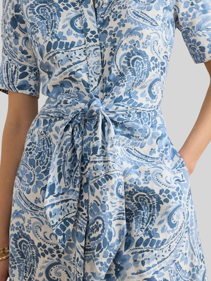 Lauren Ralph Lauren Linnenjurk van puur linnen met strikceintuur Blauw gemêleerd - 3
