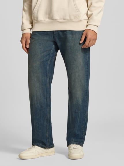 REVIEW straight fit jeans van puur katoen in used-look Donkerblauw - 4