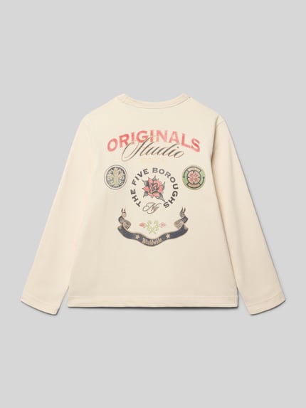 Produktfoto, Regular Fit Sweatshirt mit Logo-Print Modell 'Upstate' von Jack & Jones für Kinder, cremefarben, reine Baumwolle, Rückansicht
