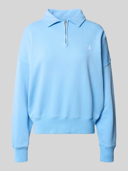 Produktfoto, Comfort Fit Troyer aus katoenmix van Polo Ralph Lauren in effen kleuren met logodetail, schipperskraag en korte ritssluiting, lange mouw, geribd aan mouwboord en rompzoom, dames schipperstrui