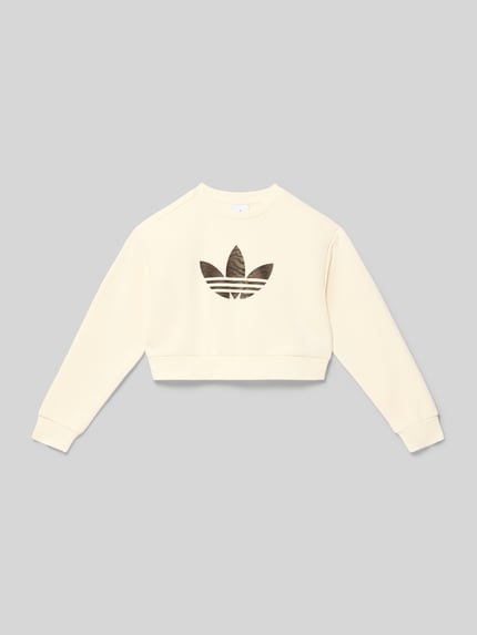 Produktfoto, Boxy Fit Sweatshirt mit Logo von adidas Originals, bawełniana mieszanka, krój boxy fit, okrągły dekolt, logo