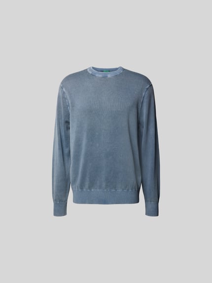 Productfoto, Relaxed Fit Pullover in tricotlook van ANNARR, puur katoen, heren pullover in blauw met ronde hals en elastische boorden.