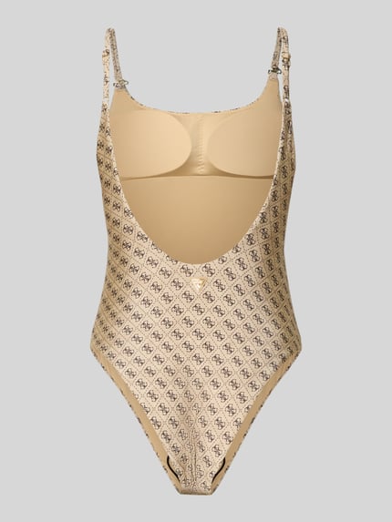 Productfoto, Slim Fit badpak met all-over logoprint van guess, dames, elastische materiaalmix, rugdecolleté, spaghettibandjes, logodetail