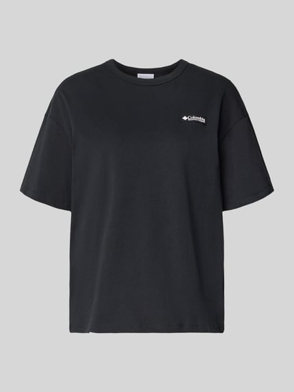 Produktfoto, schwarzes T-Shirt aus reiner Baumwolle mit Modell 'CSC™' von Columbia, locker geschnitten, Label-Print, Omni-Shade UPF 30