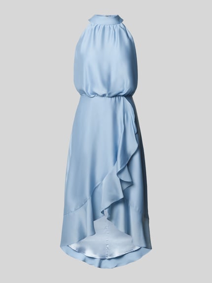 Produktfoto, jasnoniebieski Cocktailkleid mit Stehkragen und Volants von SWING, satyna, A-linia, długość midi, Szerokość w rozmiarze 36: 42 cm, długość pleców w rozmiarze 36: 125 cm