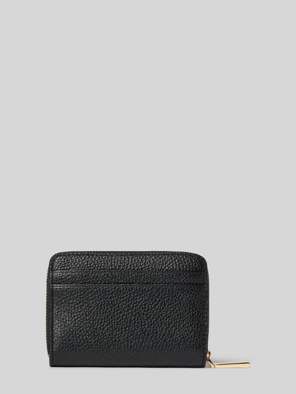 Produktfoto, Portemonnaie mit Logo-Detail Modell 'Jet Detail' von MICHAEL Michael Kors, schwarze Lederstruktur, goldener Reißverschluss, Damen Portemonnaie mit Steckfächern.