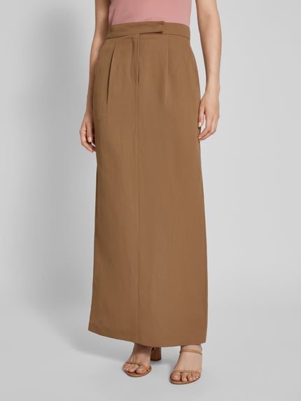 Max Mara Studio Maxirok in effen design, model 'NELLA' Lichtbruin - 4