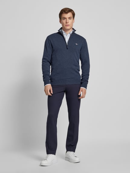 GANT Gebreide pullover met labelstitching, model 'SUPERFINE' Marineblauw gemêleerd - 1