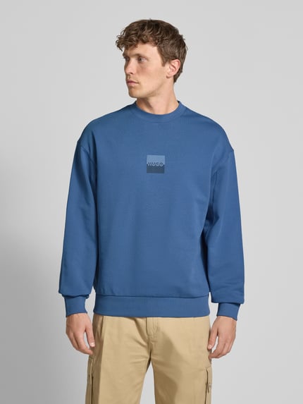 HUGO Sweatshirt met labelprint, model 'Split Hugo' Rookblauw - 4