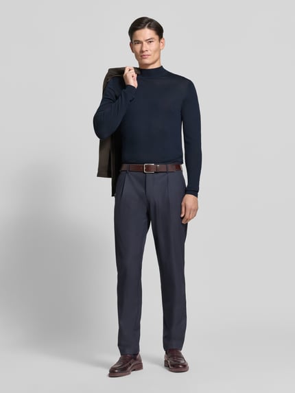 ROY ROBSON Slim Fit Strickpullover aus reiner Schurwolle mit Stehkragen Marine 1