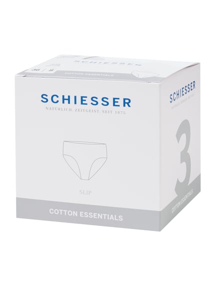 Produktfoto, Slip im 3er-Pack von Schiesser, mieszanka bawełny i elastanu, dopasowany krój, elastyczny pas, białe, prosta faktura.