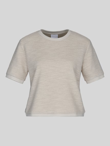 Produktfoto, T-Shirt in Frotte-Optik mit Rundhalsausschnitt von Jake*s Collection, beige Struktur, Material-Mix, Boxy Fit, Rückenlänge 48 cm