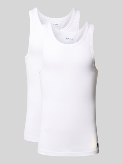 Produktfoto, weißes Tanktop mit Rundhalsausschnitt im 2er-Pack von Polo Ralph Lauren, Regular-Fit, Reine Baumwolle, Label-Stitching