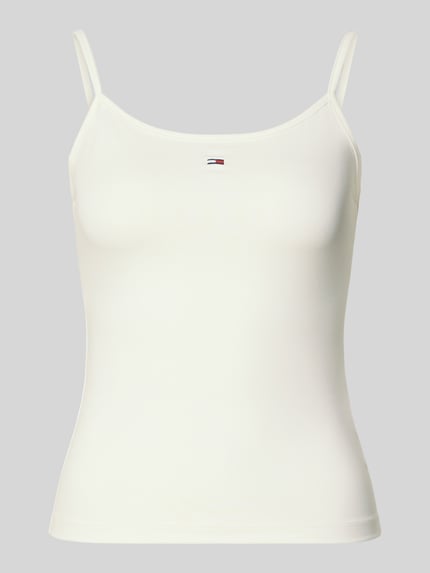 Produktfoto, Regular Fit Trägertop aus katoenmix van Tommy Jeans in effen kleuren met gestikt logo, vierkante hals en verstelbare spaghettibandjes