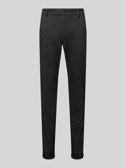 Produktfoto, Slim Fit Chino mit Viskose-Anteil van Tom Tailor Denim, donkergrijs, allover-motief, zijzakken, vaste omslag, middenhoge taille.