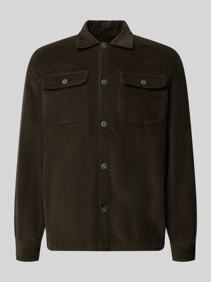 Produktfoto, Regular Fit Hemdjacke aus Cord Modell 'REGENT' von JACK & JONES in Dunkelbraun, reine Baumwolle, Kentkragen, sichtbare Brusttaschen