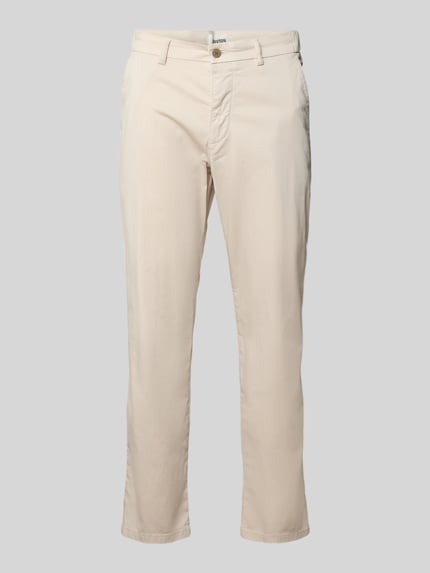 Produktfoto, Straight Fit Chino aus Baumwoll-Mix von DRYKORN in Beige, glatte Textur, Eingriff- und Gesäßtaschen, Knopf- und Reißverschluss.