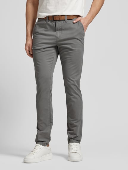 Tom Tailor Denim Chinosy o kroju slim fit z paskiem Średnioszary 4