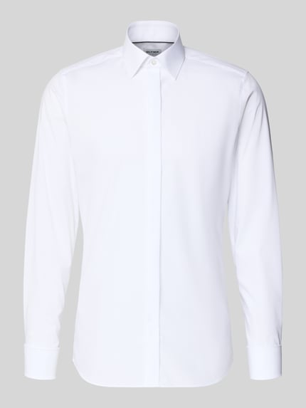 Produktfoto, Slim Fit Smokinghemd aus Baumwolle mit Stretch-Anteil van OLYMP Level Five, wit, unidesign, kentkraag, verborgen knoopsluiting, Franse manchetten, twillstructuur.
