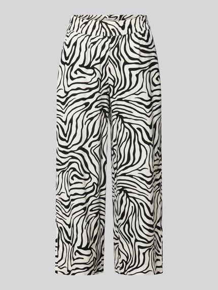 Produktfoto, Culotte aus Leinen-Viskose-Mix mit elastischem Bund von B.Young im Cropped Fit, schwarz-weißes Zebramuster, Modell 'FALAKKA', Bundweite 38 cm, Innenbeinlänge 60 cm bei Größe 36