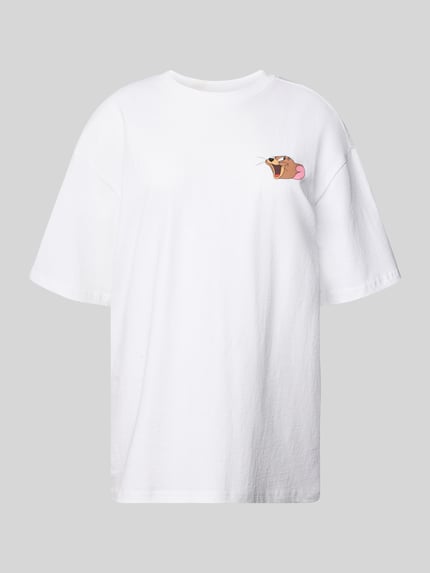 REVIEW T-shirt typu oversized z nadrukiem z motywem Biały 2