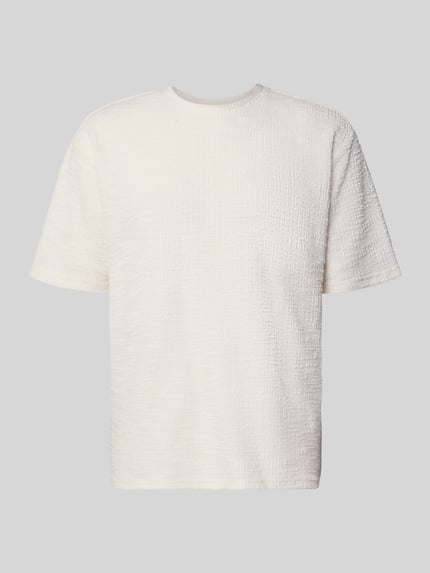 T-Shirt mit Strukturmuster und Rundhalsausschnitt Shop The Look MANNEQUINE
