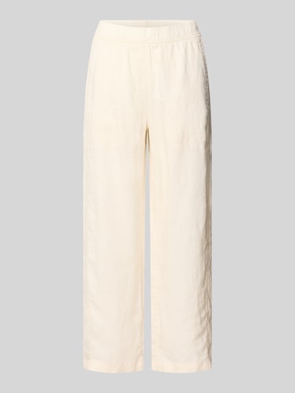 Produktfoto, Leinenhose in verkürzter Passform Modell 'myha linen' von OPUS, reine Leinen, elastischer Bund, Bundweite 41 cm, Innenbeinlänge 65 cm, cremefarben, glatte Textur