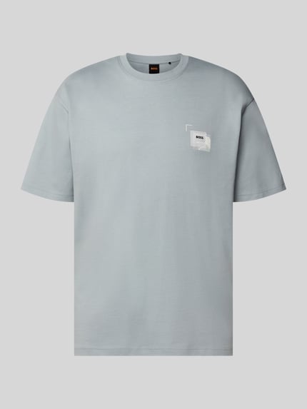 Produktfoto, hellblaues Regular Fit T-Shirt aus reiner Baumwolle Modell 'Te_Frame' von BOSS Orange, glatte Oberfläche, dezente Details