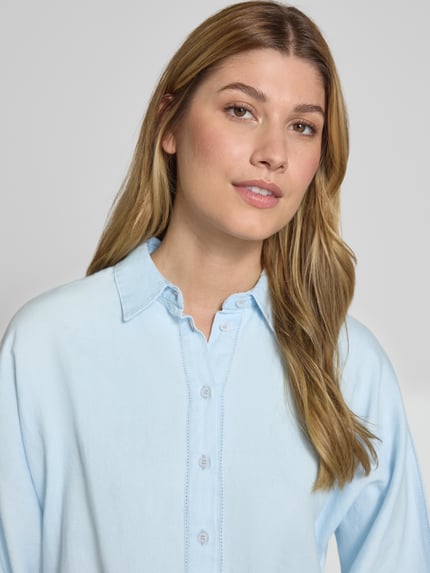 MOS MOSH Regular fit blouse met linnen, model 'ANGELICA' Lichtblauw - 3