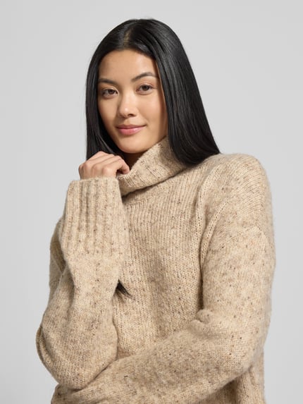 VERO MODA Loose fit coltrui met wol, model 'INGRID' Zand gemêleerd - 3