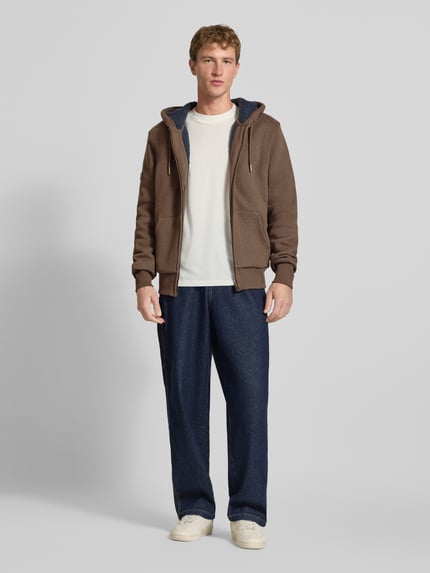 Superdry regular fit sweatvest met gedeelde kangoeroezak model 'Borg' Donkerbruin gemêleerd - 1