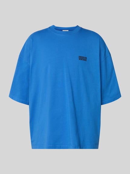 Produktfoto, T-Shirt mit Logo-Print Modell 'GIXY' von American Vintage in Blau, Rundhalsausschnitt, Loose Fit, reine Baumwolle, schlichte Textur