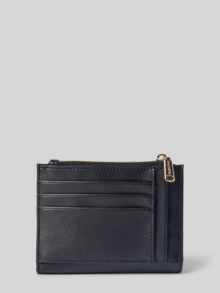 Produktfoto, Portemonnaie mit Logo-Prägung Modell 'BIANKA RE' von Valentino Bags, schwarz, rechteckig, glatte Textur, Kartenfächer, unifarbene Optik, Reißverschluss, Hauptfach und Münzfach.