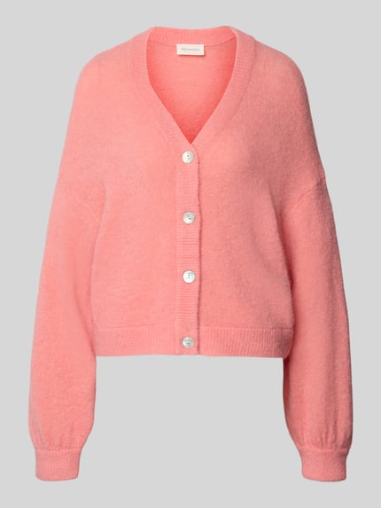 Produktfoto, Strickjacke mit V-Ausschnitt Modell 'Petrinelle Hope' von MSCH Copenhagen, rosa, Relaxed Fit, Knopfleiste, weiche Textur