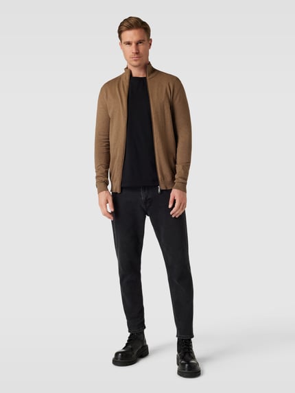 Selected Strickjacke mit Stehkragen Modell 'BERG' Sand Melange 1