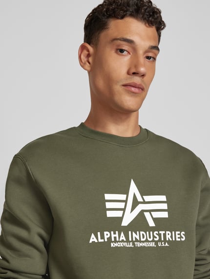 Alpha Industries Bluza z Nadruk z logo Model 'BASIC SWEATER' Oliwkowy 3