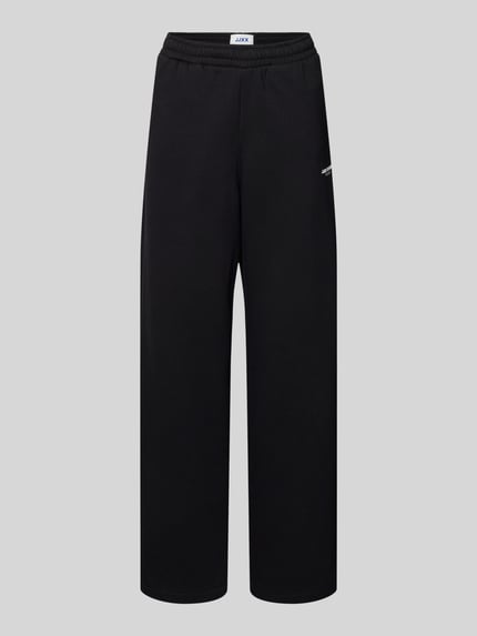 Produktfoto, High Waist Sweatpants mit elastischem Bund und Logo von JJXX aus Baumwoll-Mix, weites Bein, schwarze Farbe, Logo-Detail