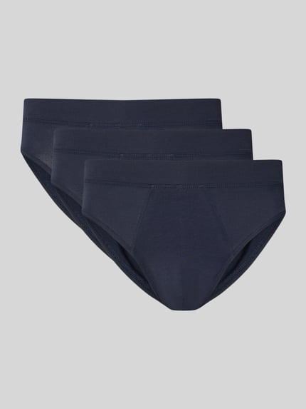 Produktfoto, Slip mit elastischem Bund im 3er-Pack von Christian Berg Men aus dunkelblauem Baumwoll-Modal-Mix mit Stretch-Anteil, körpernahe Passform und Teilungsnähte, glatte Textur, 3er-Pack