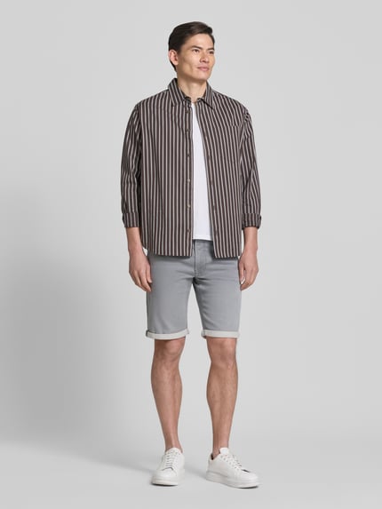 MAC Regular Fit Bermudas in Denim-Optik mit Eingrifftaschen Hellgrau 1